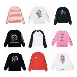 Poison Home Edition 24SS New CH Ke Luo Cross Horseshoe Sanskrit Printing Long Sleeve Cross-border Wholesale for Men and Women