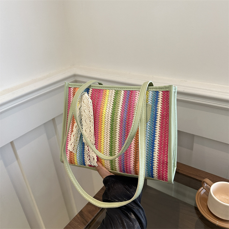 Bolsa de paja de verano arcoíris nueva moda para mujeres de viaje mochila de tejer vacaciones de playa bolsa de tote