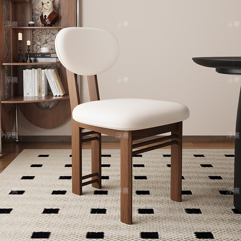 Silla de comedor de madera maciza entera, restaurante doméstico, silla trasera de tela de algodón y lino, restaurante de hotel, mesa y silla de comedor de cuero de microfibra, taburete