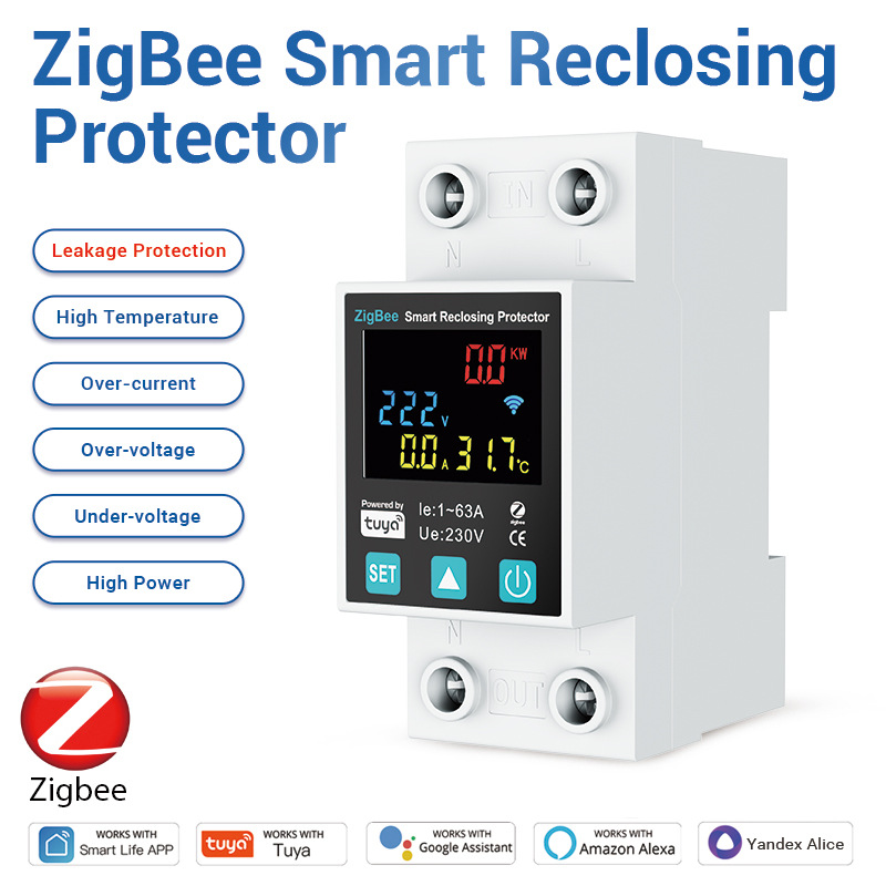 ZigBee涂鸦智能重合闸保护器计量APP定时过流过压漏电保护断路器