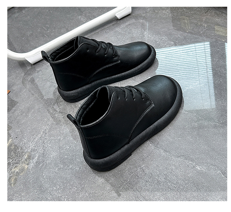British Style Women's Leather Ankle Boots With Lace Up Thick Sole_voghion.com