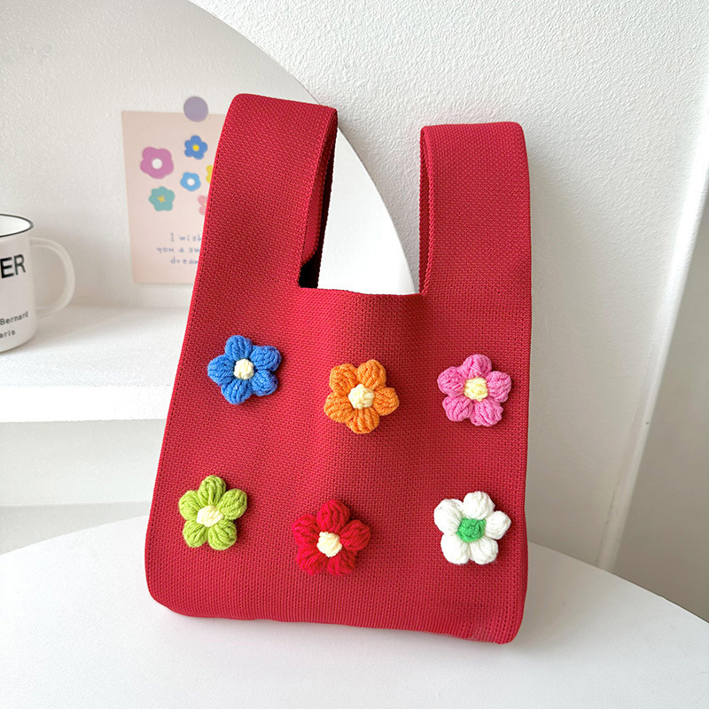 Dopamina lindo colorido pequeña flor de punto bolso de hombro estilo coreano versátil gran capacidad bolso de mano bolso de la muñeca
