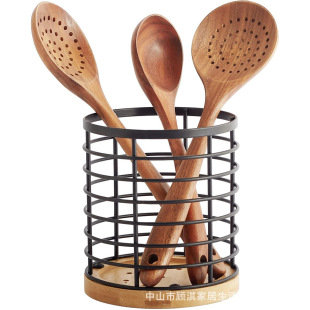 Kitchen counter knife and fork tableware box solid wood cooking tool rack round spatula storage finishing box storage bucket