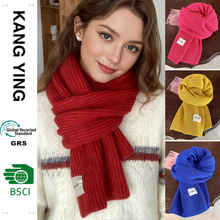 韩版ins新年红色针织围巾男女款冬季圣诞节学生情侣加厚毛线围脖