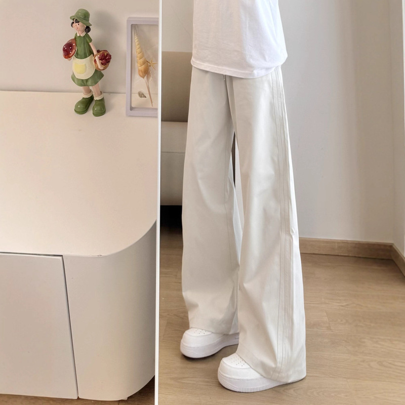 Autumn American-Style Cropped Casual Pants for Men, Summer Trendy Brand Curved Pants, Plus-Size Ice Silk Loose Straight Wide-Leg Long Pants