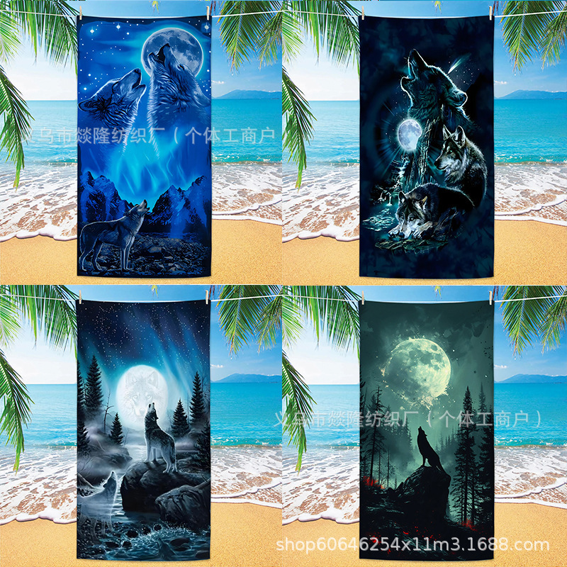 Cross-Border Popular Product: Wolf Microfiber Beach Towel, Printed Beach Towel for the Seaside, Custom-Made, Quick-Drying Swimming Towel for Adults Cross-Border Popular Product: Wolf Microfiber Beach Towel, Printed Beach Towel for the Seaside, Custom-Made, Quick-Drying Swimming Towel for Adults