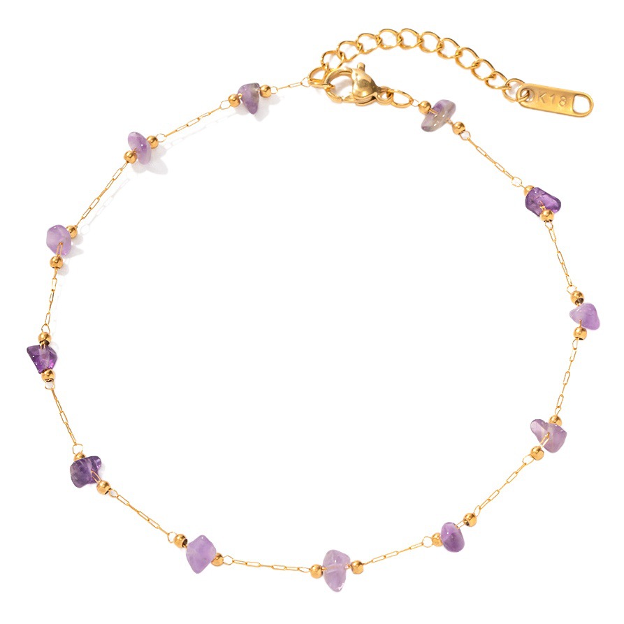 18K oro Acero inoxidable púrpura Piedra Natural grava tobillera popular europeo y americano moda retro verano joyería para las mujeres