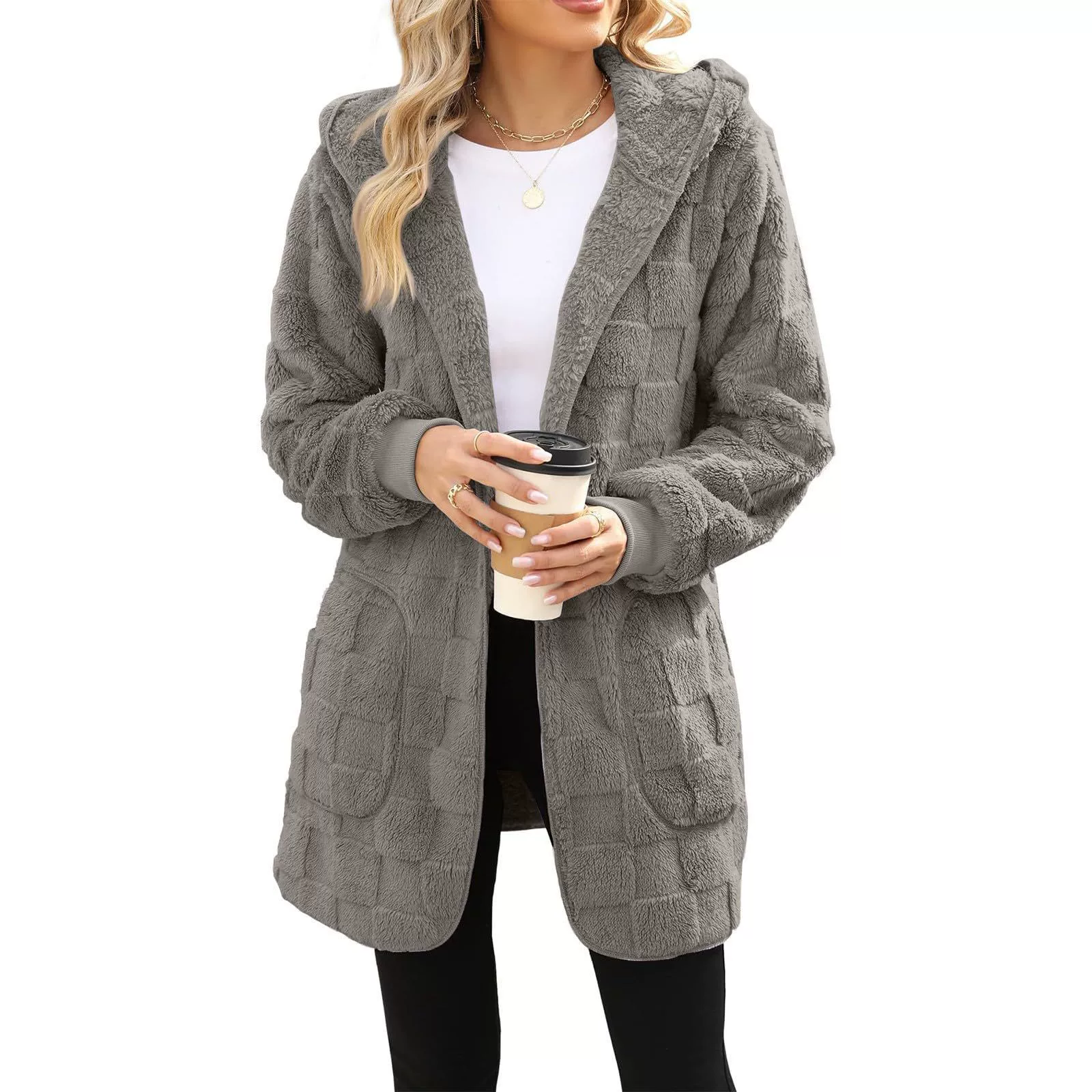 Плюшевая домашняя одежда Европа и амазонка трансграничная женская осень и зима клетка плюшевый кардиган шерстяная повседневная куртка женский