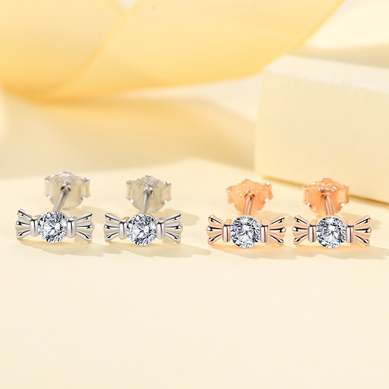 S925 plata esterlina candy stud pendientes personalidad de la moda pendientes japoneses y coreanos temperamento coreano simple arco galvanizado oro rosa