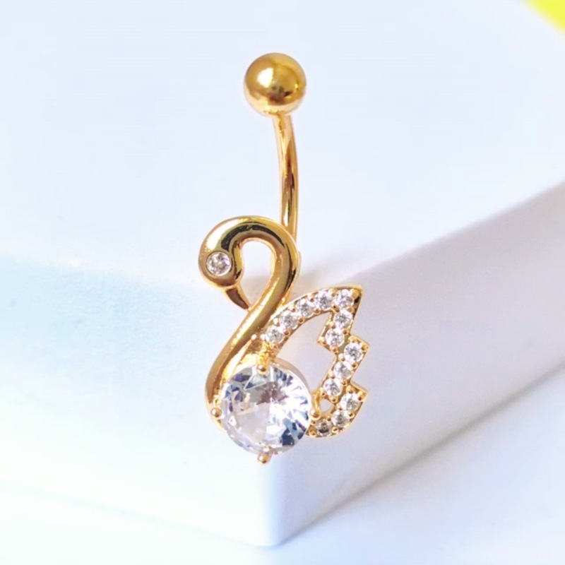 Fashionable Little Swan Belly Button Ring Copper Plated White Gold Tone CZ Dangle Navel Jewelry for Women detail image 7