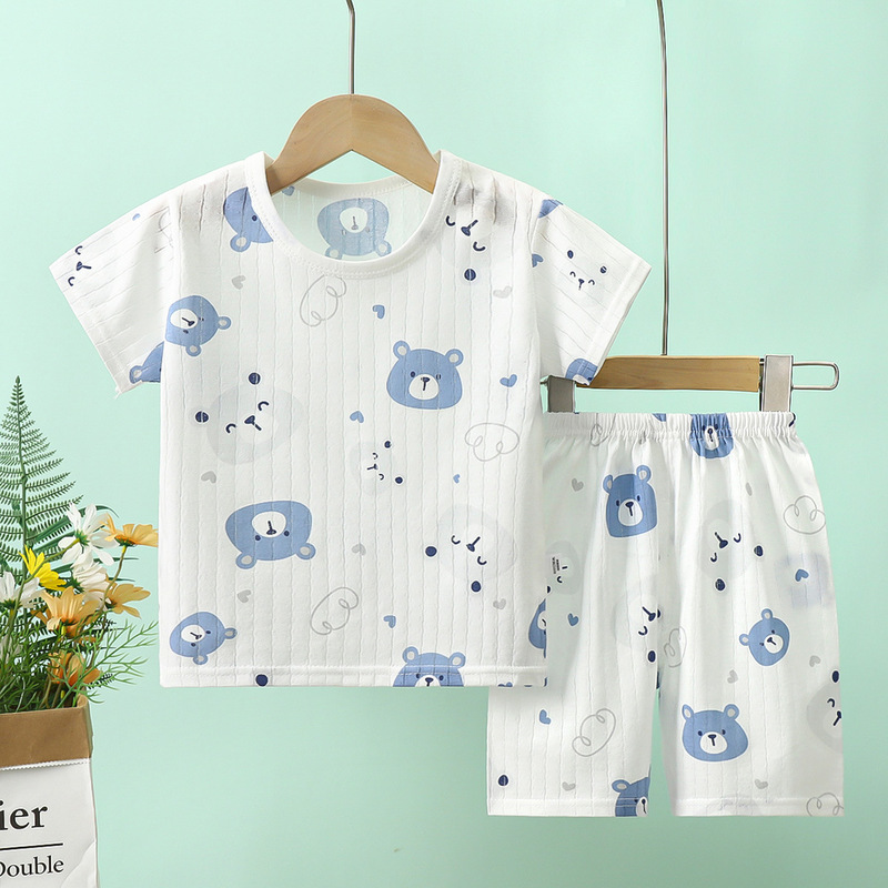 New Children's Home Clothes Set Summer Baby Pure Cotton Thin Infant Short-Sleeved Shorts Two-Piece Set