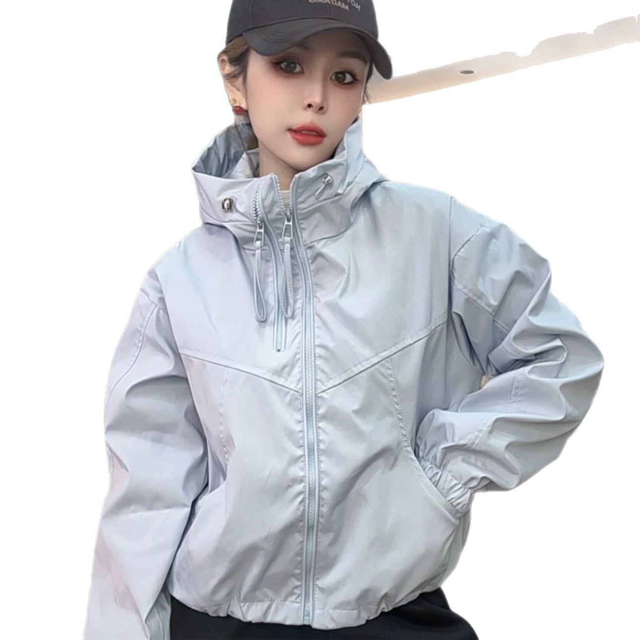 Demi-season sports jacket, western style, hooded lightweight windbreaker, sizes M–XL