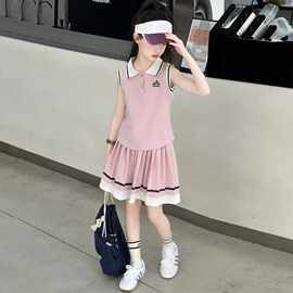 女童夏装运动套装2025新款夏季儿童学院风POLO衫上衣百褶裙两件套