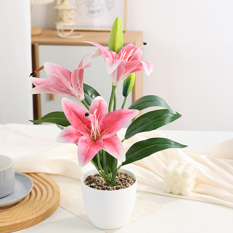 外贸3D大头百合花三头仿真百合家居落地假花装饰婚礼花艺盆栽摆件|undefined