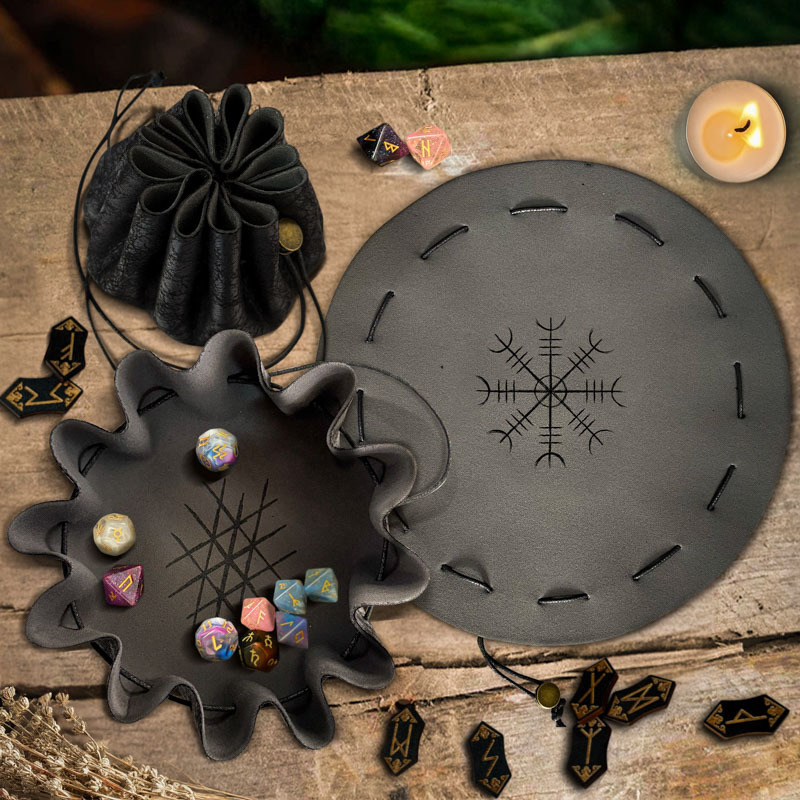 Viking Leather Pattern Dice Bag Tray Drawstring Pouch Game Dice Drawstring Storage Bag Jewelry Storage Bag Hanging Bag