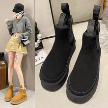 时尚切尔西雪地靴女2023年冬季加绒保暖防滑厚底弹力东北羊毛棉靴