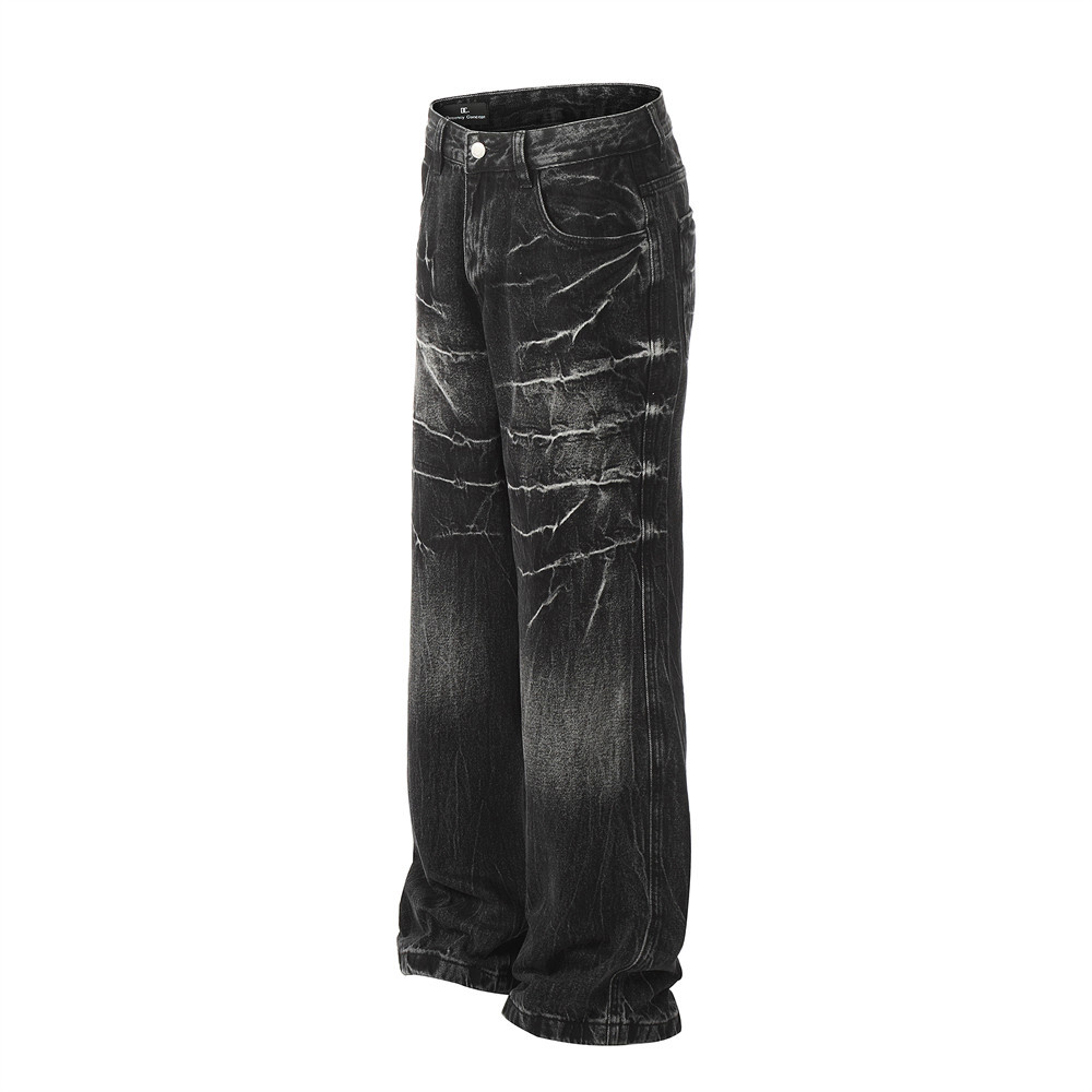 ​​Men's Tie-Dye Gradient Jeans - High Street Vibe, Loose Fit, Wide Leg, Straight Cut, Distressed Wash, Casual Streetwear For Men (Black, Blue S-XXL)​​_mkmklike.com