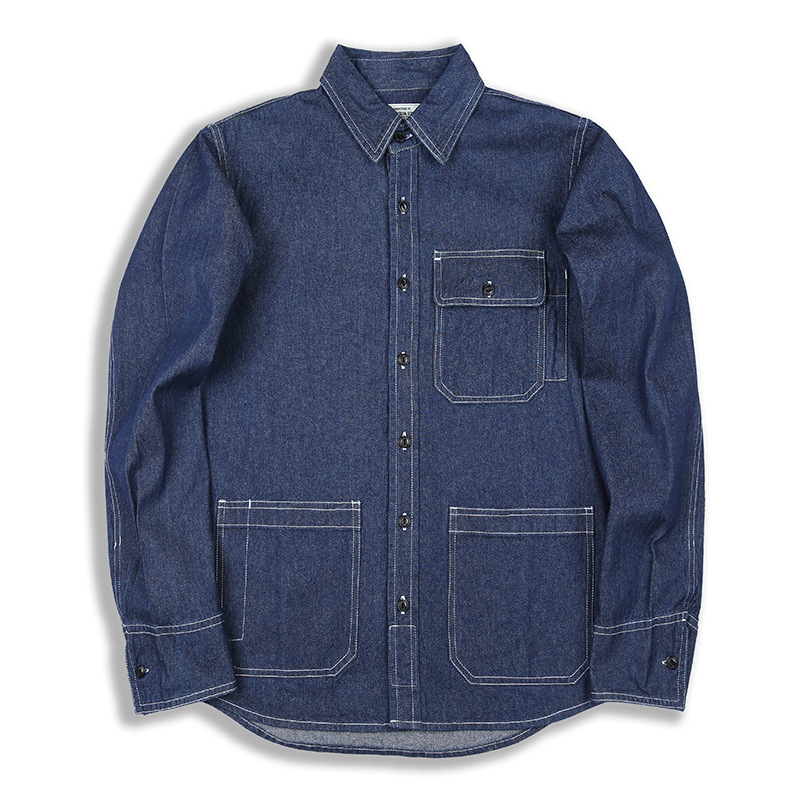 OKONKWO WESTERN SHIRTS camisa de trabajo a rayas verticales ameikaki Camisa vaquera multibolsillos