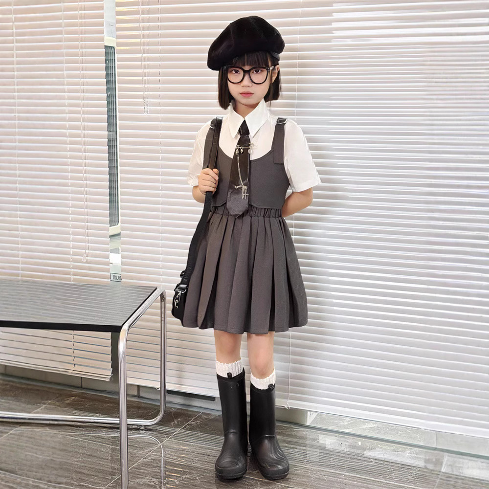 Jk Suit Girls Skirt Summer 2025 New Kidsren Girls Summer Clothing Preppy Style Uniform Wear Summer Pleated Skirt
