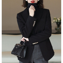 现货厂家直批黑色羊毛毛呢西装外套女 收腰  小个子修身 小西服