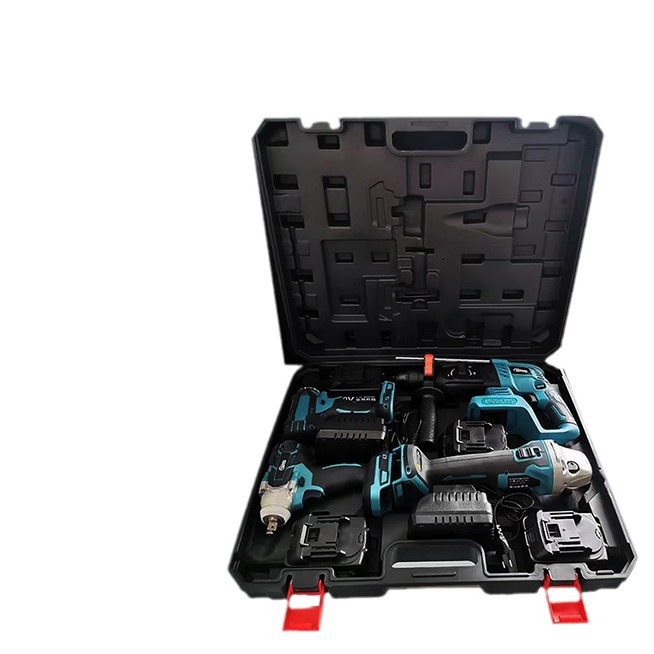마키타 리튬 전기 드릴 충격 드릴 렌치 드라이버 앵글 그라인더 전기 해머 브러시리스 도구 4 피스 도구 세트