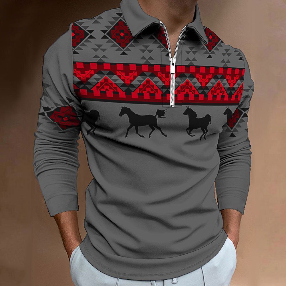 Amazon Independent Station Foreign Trade 2024 Nuevo estilo casual salvaje étnico de manga larga con cremallera POLO MB14