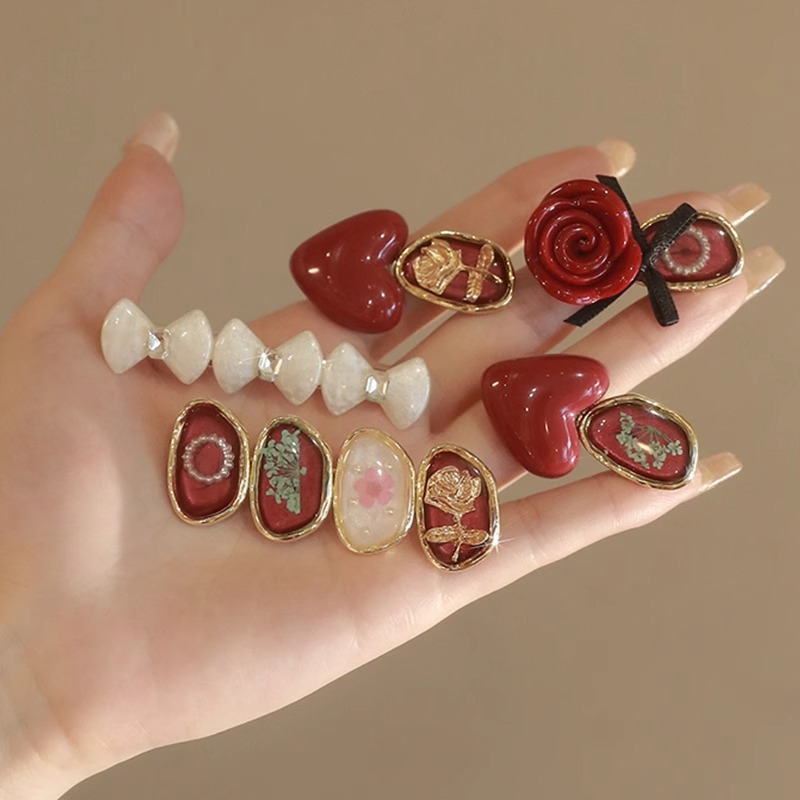 紅色熱烈~永生花玫瑰碎髮夾邊夾側邊劉海夾女前額鴨嘴夾2024新款