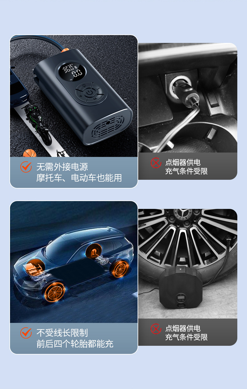 Compact and Portable Car Air Pump, Car Emergency Tire Inflator, Portable Digital Display Air Pump