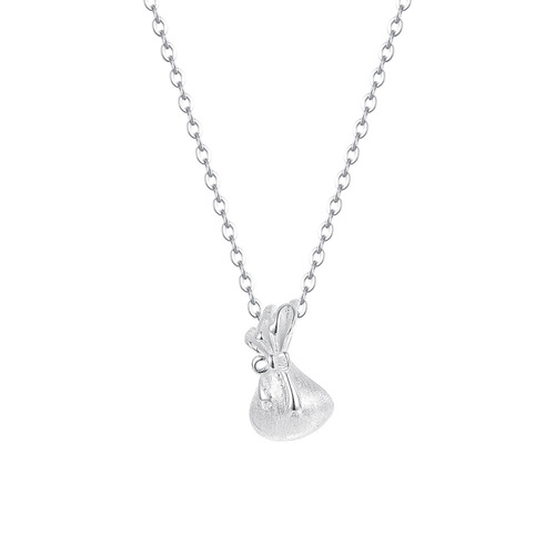 s999 sterling silver transport small bag necklace women's Chinese style brushed light luxury design feel silver exquisite Korean style collarbone chain