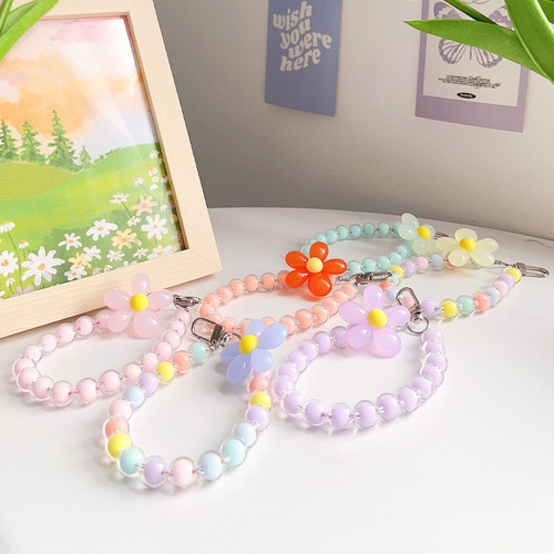 Floral Bead Necklace - Trendy and Fresh Macaron Color Phone Charm String Bead Pendant Chain Accessory