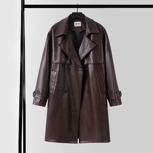Plus Size Spring and Autum High-End Design Custom-Woven Pu Leather Windbreaker Men's Long Korean Style Loose Casual Work Clothing Jacket for Men