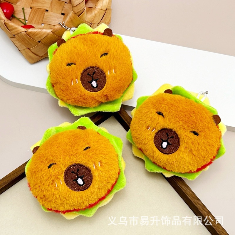Creative Burger Capibara Squeaky Backpack Pendant Cute Cartoon Extra Large Thick Burger Doll Cross-Border Batch