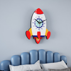 GZ01 Space Rocket Swing Clock Cartoon Creative Silent Children's Room Boy's Bedroom Kindergarten Wall Clock Decor