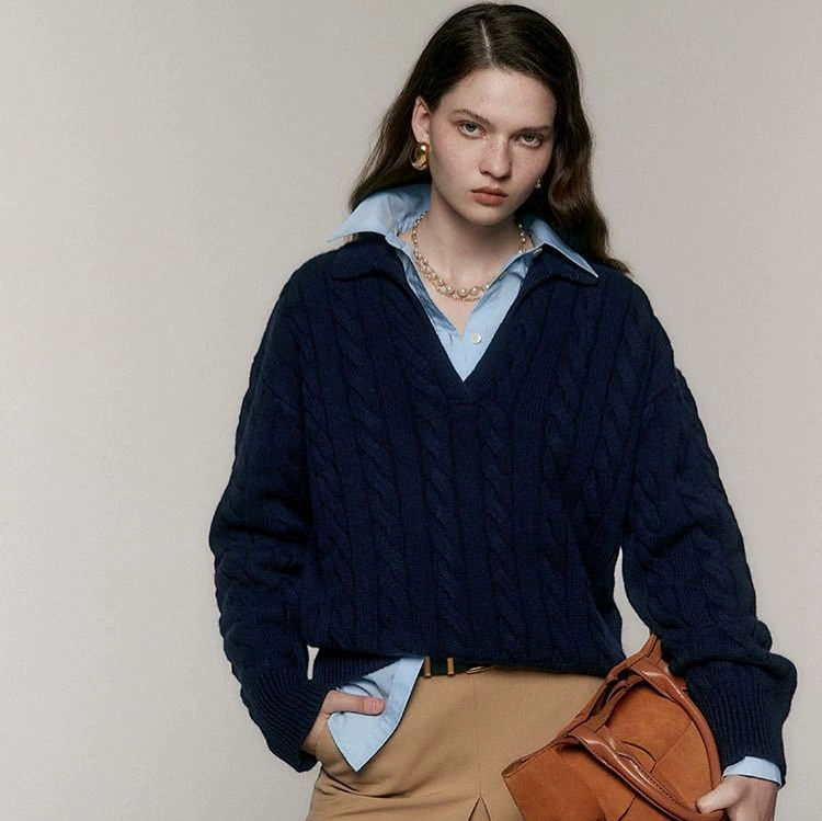 Раф старый денежный ветер ~ Цвет Майяра осенью и зимой новый цветок наполовину кардиган поло свитер женский