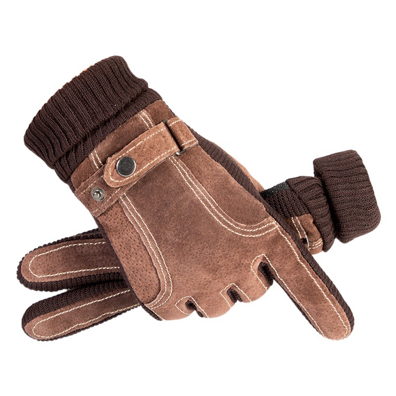 Guantes térmicos para hombres y mujeres de piel de cerdo acanalada engrosada cálido dedo completo guantes de pantalla táctil ciclismo deportes guantes de otoño e invierno