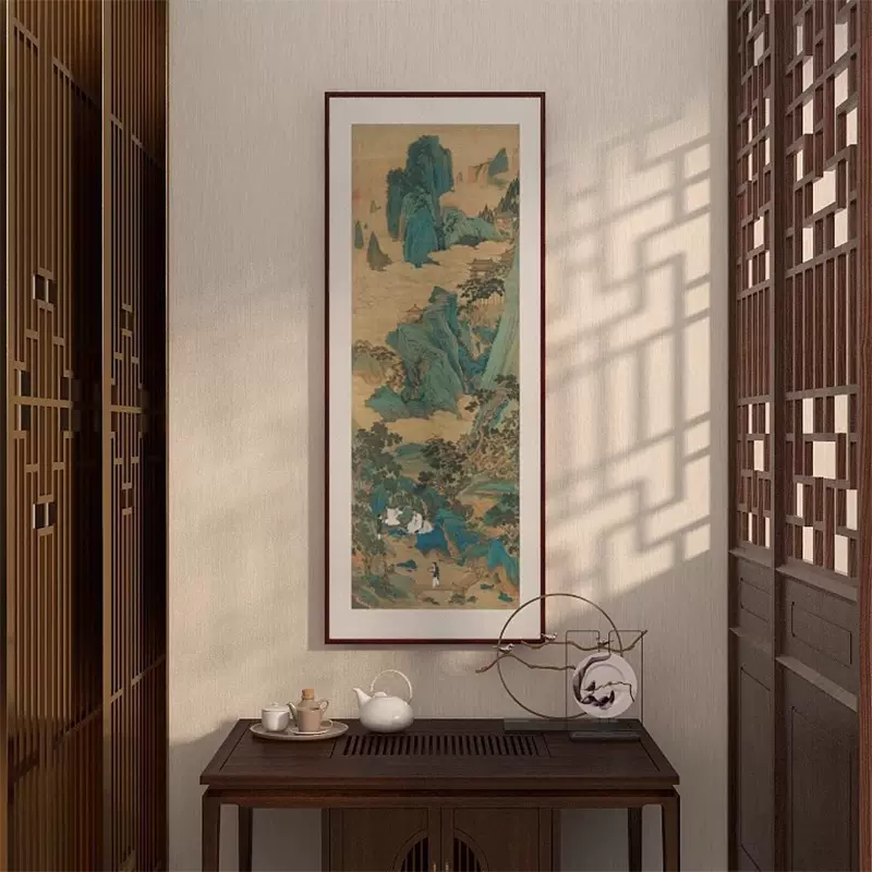 新中式玄关装饰画国画山水风景画客厅挂画品茶图书房茶室仿古壁画