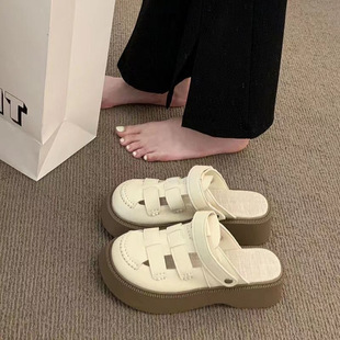 Baotou Half Slippers for Women 2025 Summer New Daily Wear Non-Slip Roman Shoes Two-Wear Cut Out Slip-On Sandals