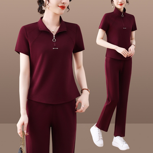 Sports suit Women's Summer 2025 New Western Style Slimming Age-reducing Short-sleeved Casual Running Suit Two-piece Thin Set