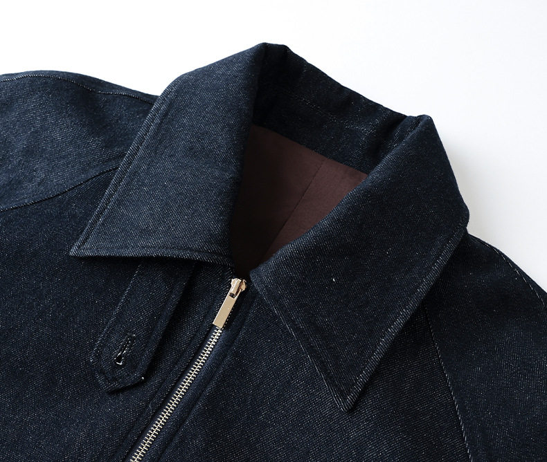 Áo khoác denim nữ dáng thông thường, dài tay, cổ bẻ, có dây rút, phong cách công sở — Màu tím than chi tiết 14