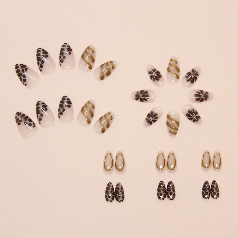Stripe, Flower Pattern Sweet Style Sweet Stripe Flower ABS Press-on Nails 1 Set
