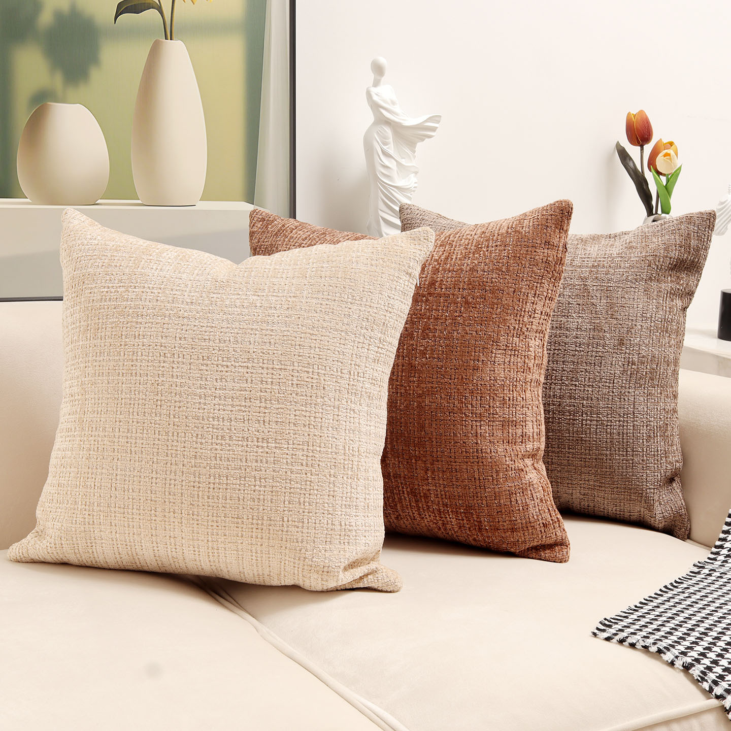 跨境亚马逊爆款素色客厅沙发抱枕套办公室椅靠简约方靠枕靠垫靠背