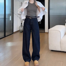 直筒牛仔裤子女秋季2024年新款弯刀裤胖mm大码宽松显瘦窄版阔腿裤