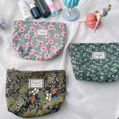 Retro corduroy makeup bag with floral embossed fabric storage bag, travel carry-on convenient storage bag, toiletry bag