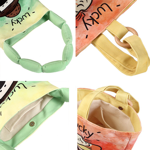 New Illustration Cartoon Canvas Bag Bucket Bag Printed Portable Handbag Mummy Bag Outing Small Tote Bag Wholesale