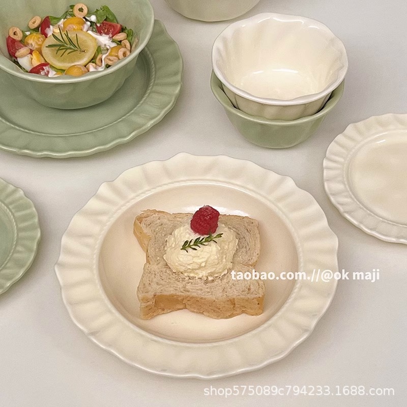 plate， dish， high-grade ins cream style ceramic tableware plate household dinner plate fish dish fruit dessert plate