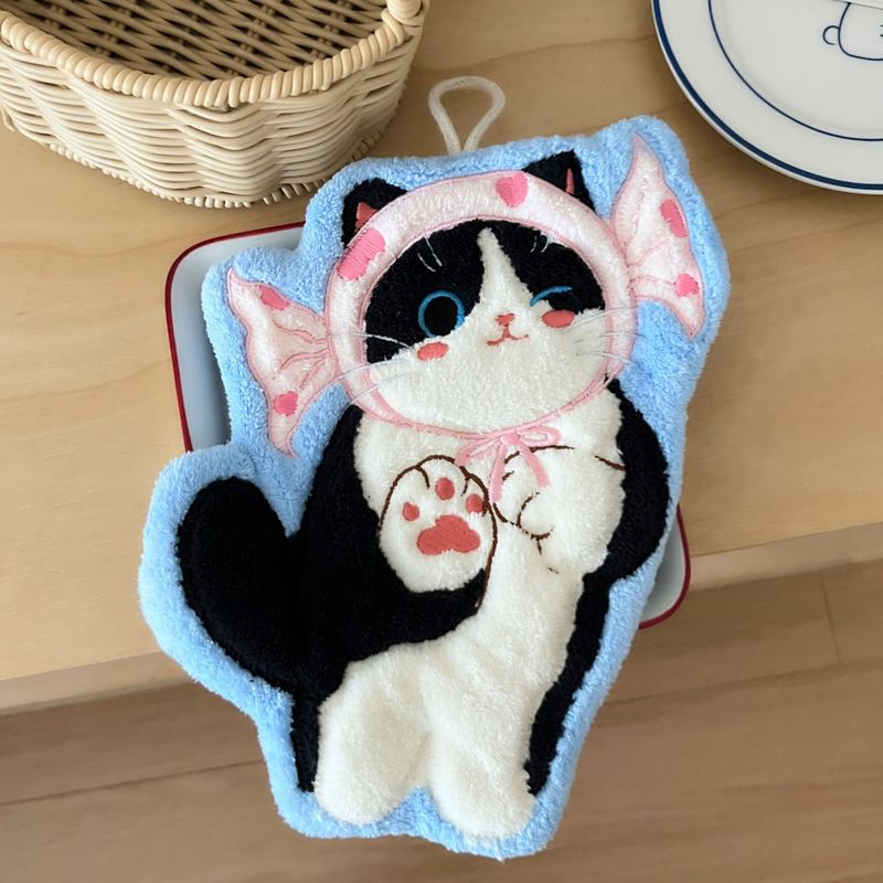 かわいい猫ハンドタオル 吸水速乾 かわいい厚手の四角タオル 小さなタオル 子供用トイレタオル|undefined
