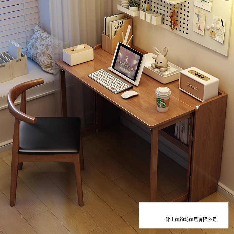 Solid Wood Folding Desk, Home Bedroom Writing Desk, Retractable Computer Desk, Simple Study Desk, Small Apartment Desk