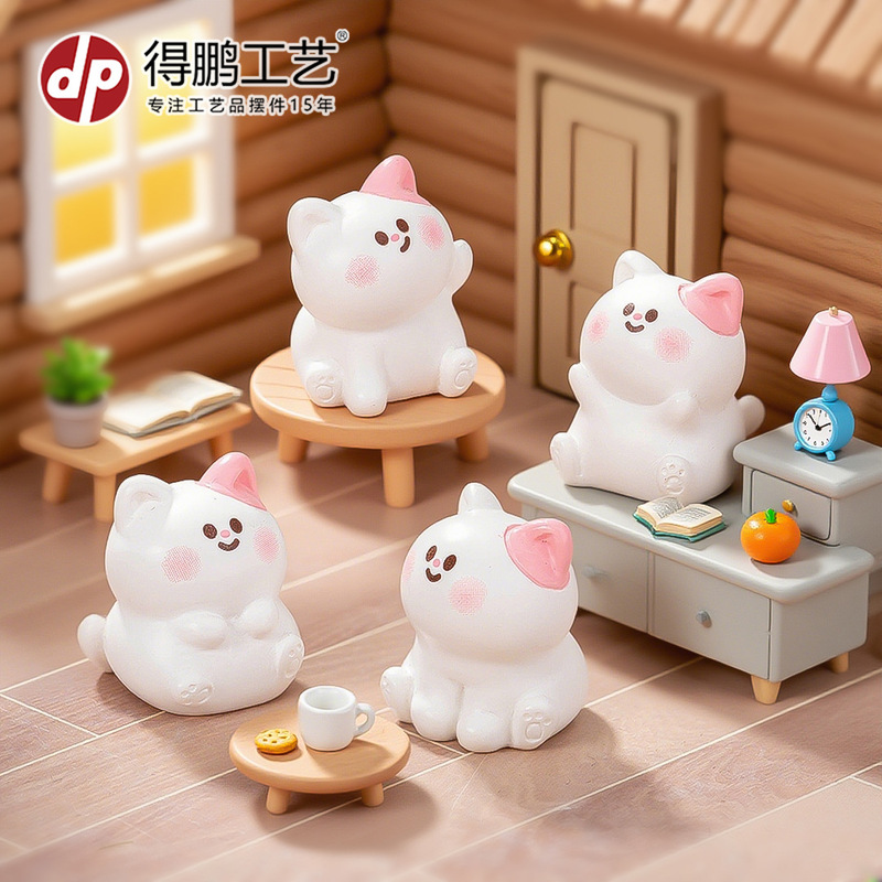 微景观创意可爱粉耳小猫公仔萌粒diy装饰品盲袋配件桌面汽车摆件|undefined