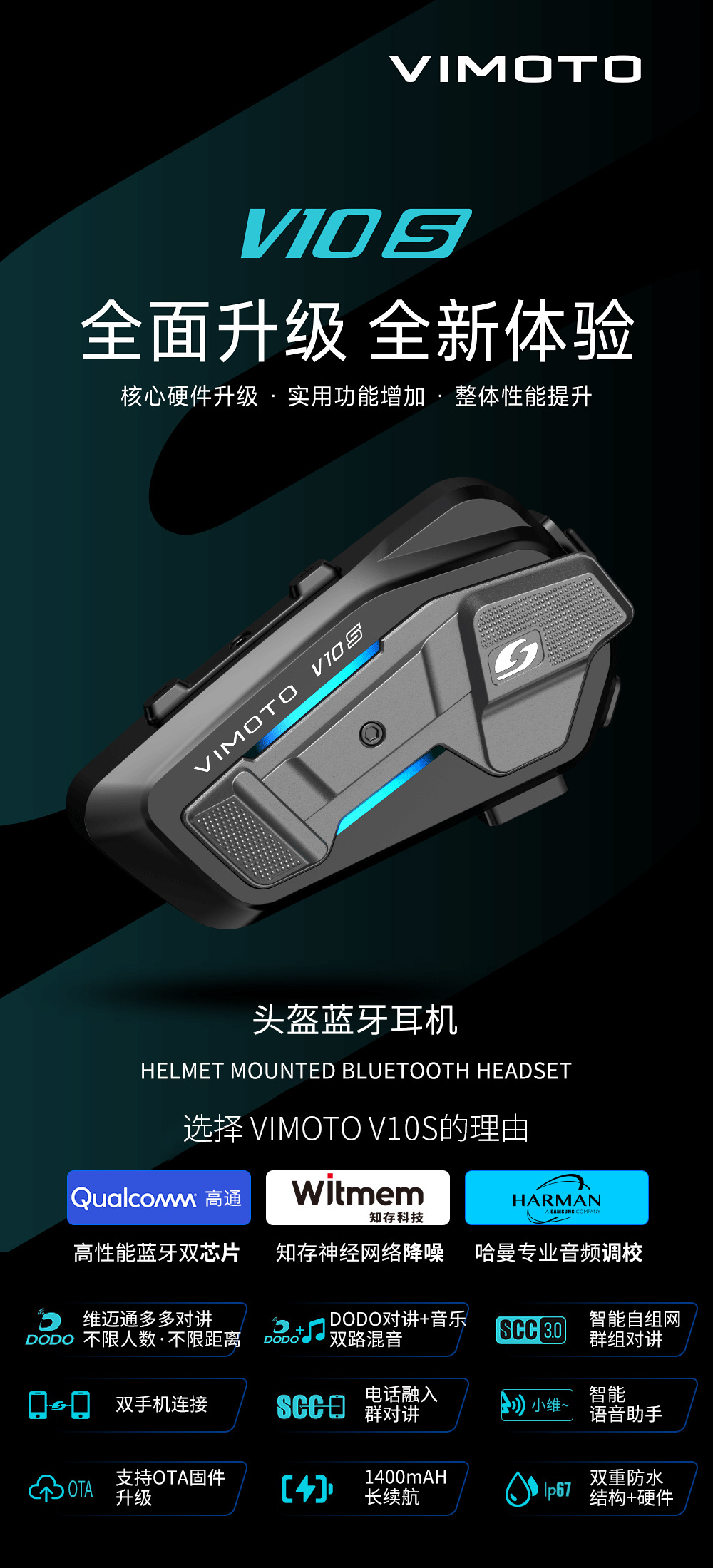 Suitable for Vimoto V Other 0X V Other 0S V9S V9X Motorcycle Helmet Bluetooth Headset Full Helmet