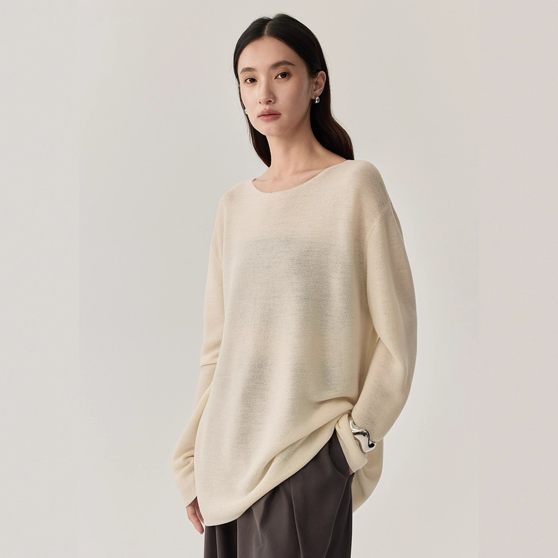 Autumn New Women's Pure Color Sheep Wool Knitwear Women's Loose Round Neck Pullover Mulberry Silk Knitted Top